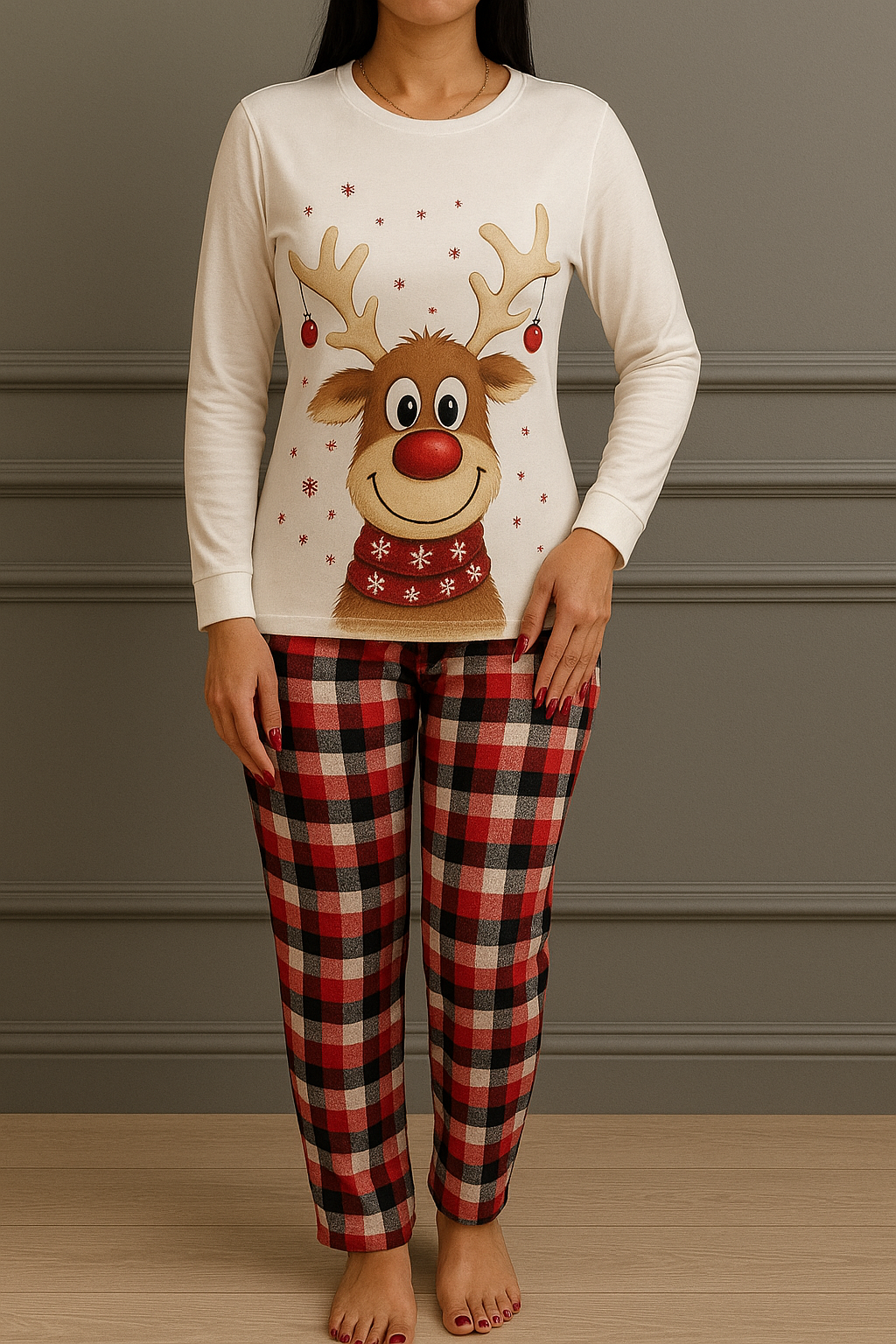 بلوز ‌شلوار وارداتی -پنبه ای-رنگ سفید و چهارخونه