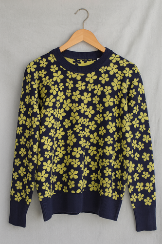 پیشنویس بافت وارداتی_گلدار_سرمه ای با گل زرد